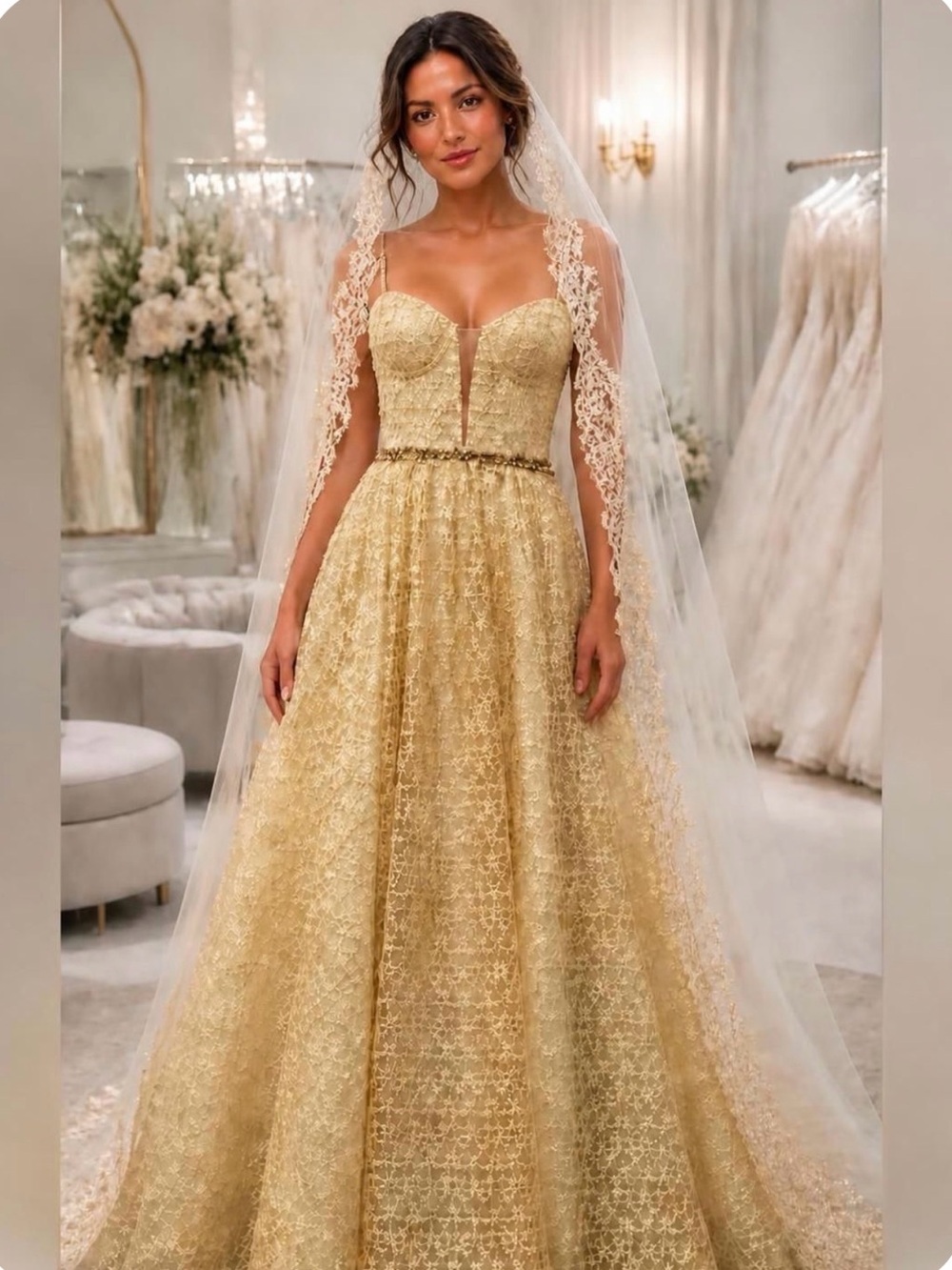 Elegant Ivory Lace A-Line Evening Dress with Deep V Bodice
